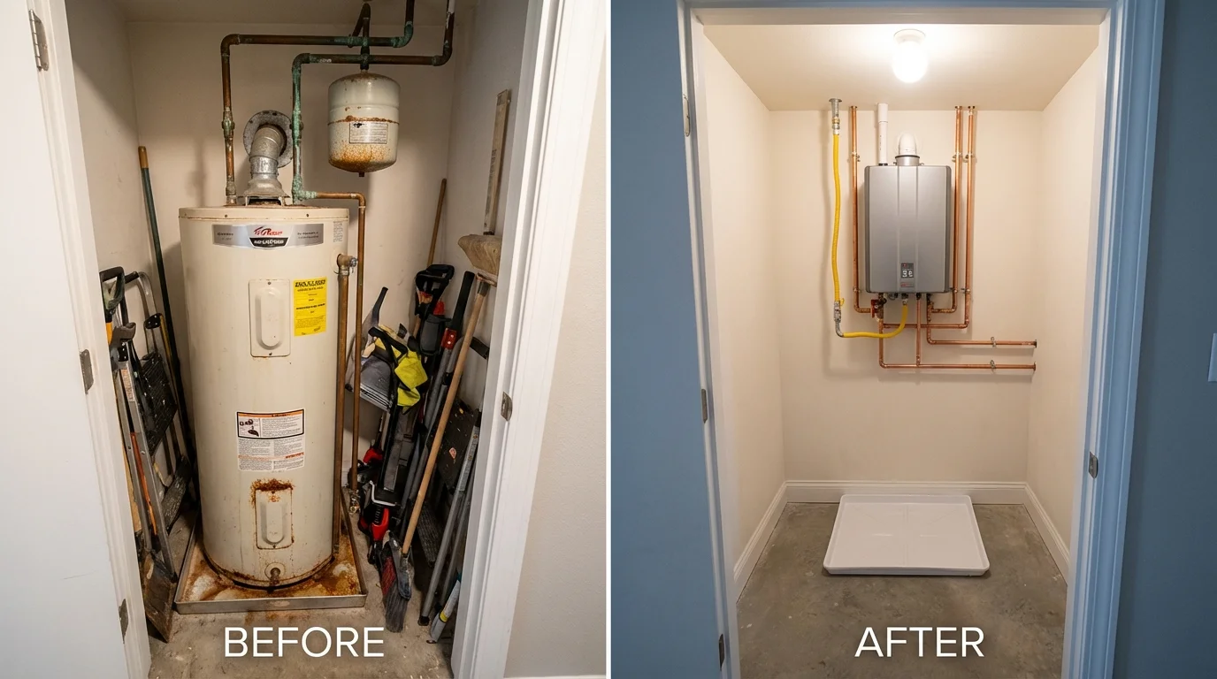 Tank water heater versus wall-mounted tankless unit comparison for Milton, MA homeowners